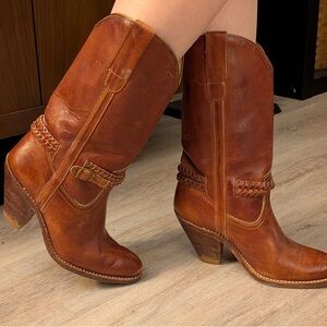 Rustic Brown/Orange Heeled Leather Boots